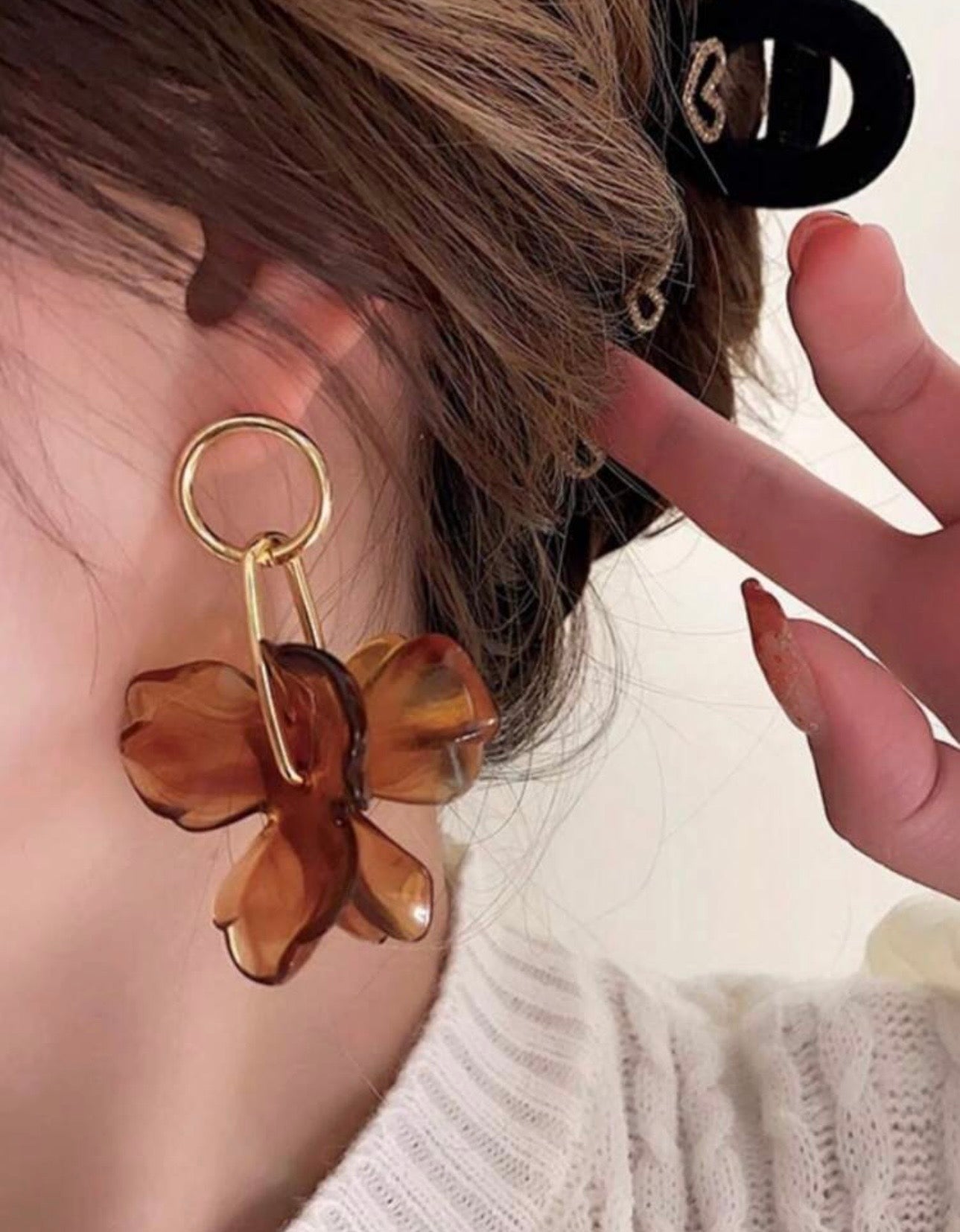 Ayana Opaque Brown Petal Earring