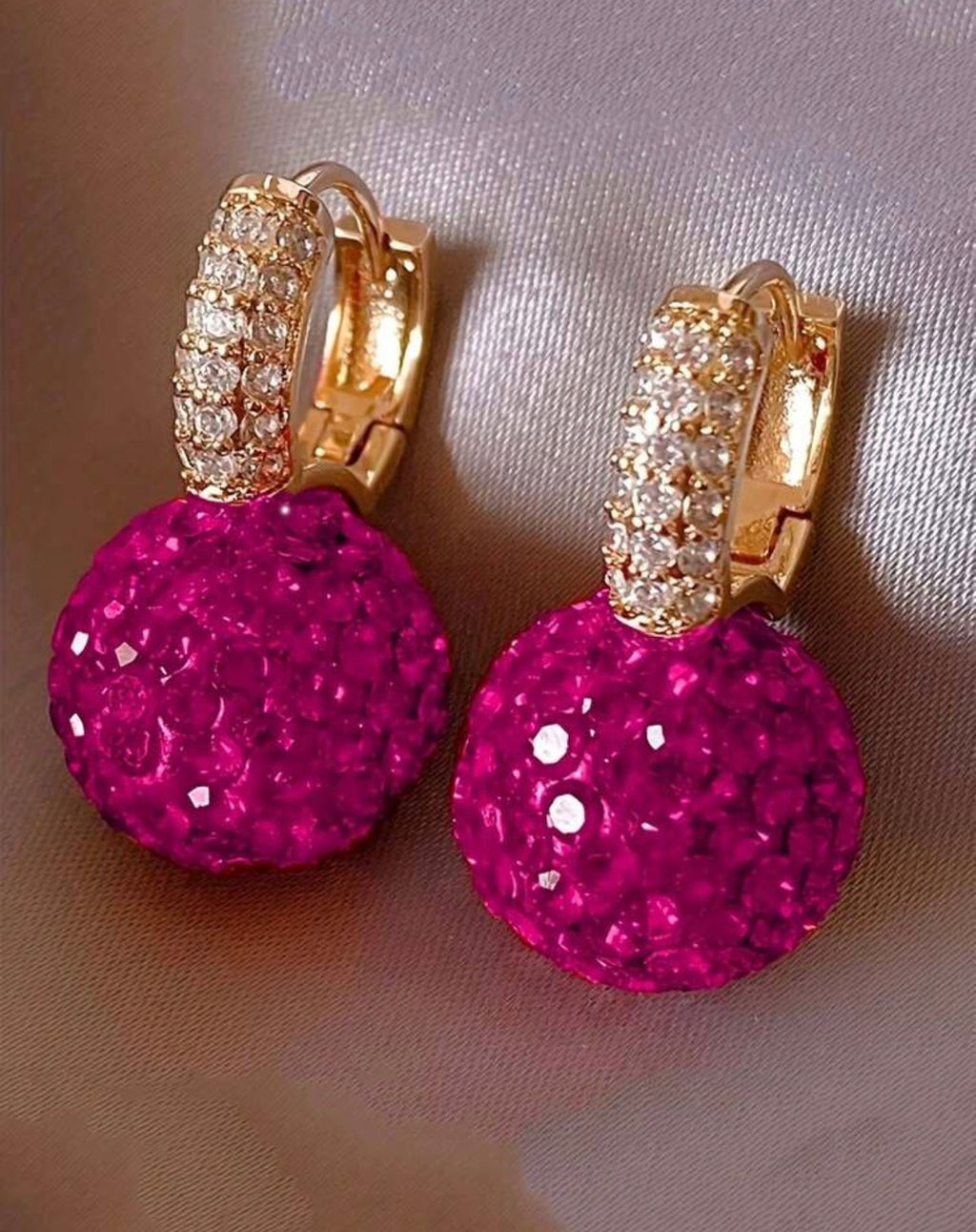 Jahdiel Rhinestone Ball Pendant Earrings (Pink)