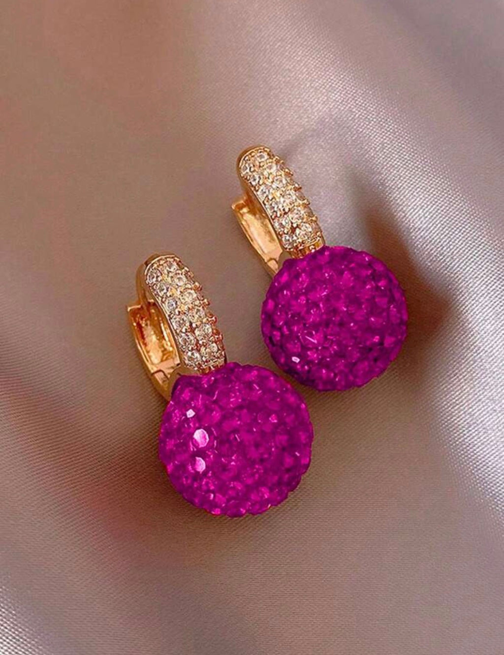 Jahdiel Rhinestone Ball Pendant Earrings (Pink)